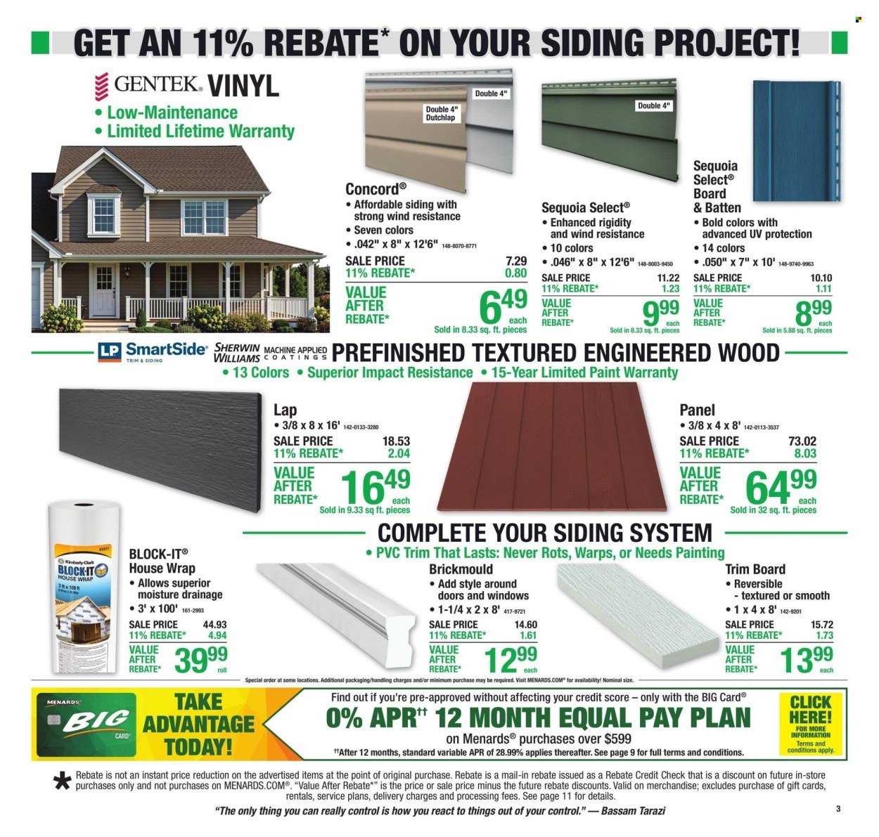 MENARDS ad - 11% Rebate* Sale