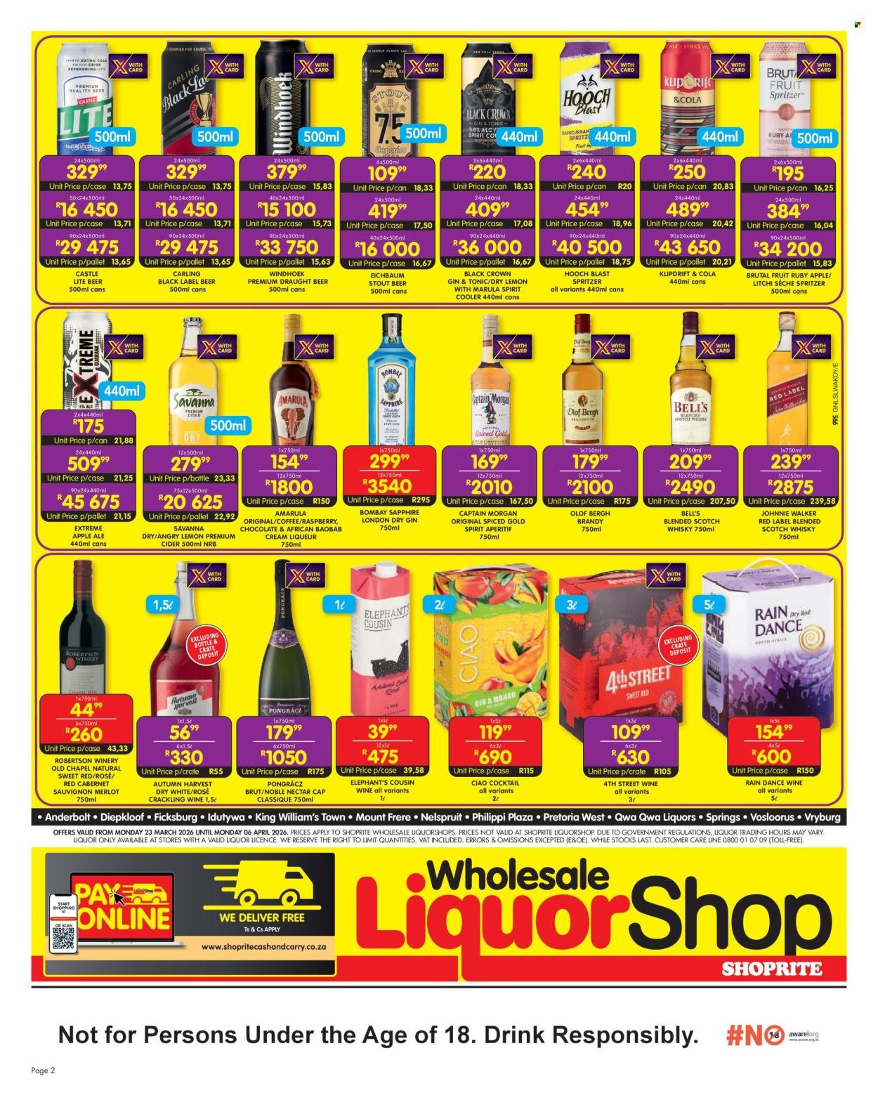 SHOPRITE specials - Wholesale LiquorShop Easter Deals Selected Stores (2026-03-23 - 2026-04-06) | 2