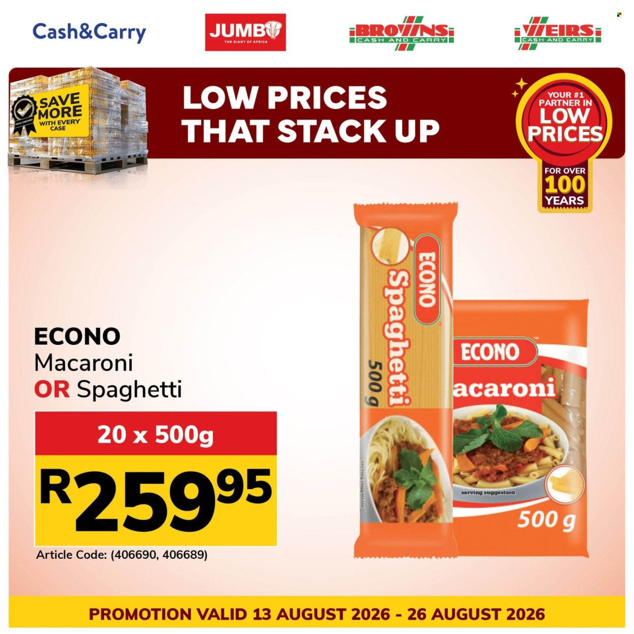 JUMBO CASH & CARRY specials - From Thursday 13 Aug 2026