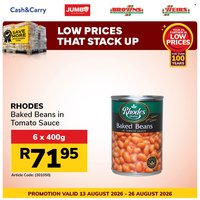 JUMBO CASH & CARRY specials - From Thursday 13 Aug 2026