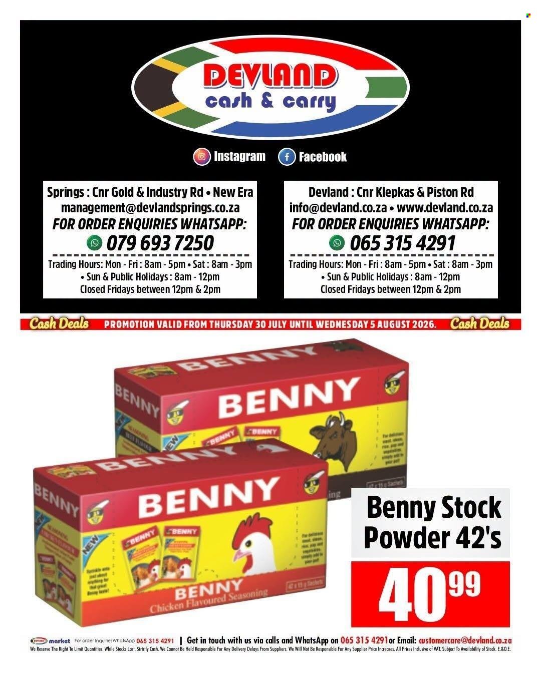 DEVLAND specials - From Thursday 30 Jul 2026