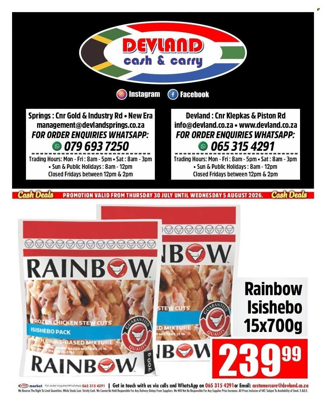 DEVLAND specials - From Thursday 30 Jul 2026