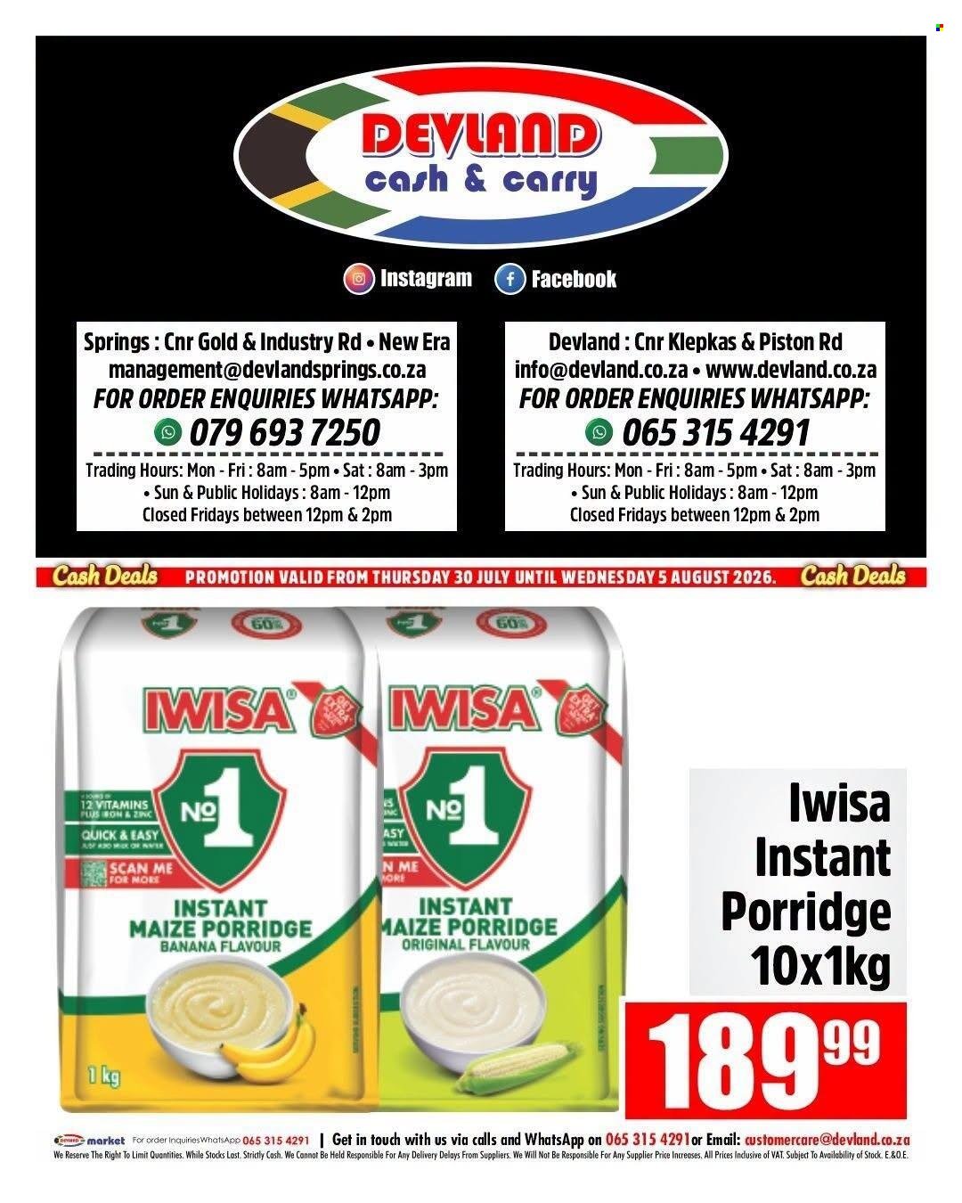 DEVLAND specials - From Thursday 30 Jul 2026