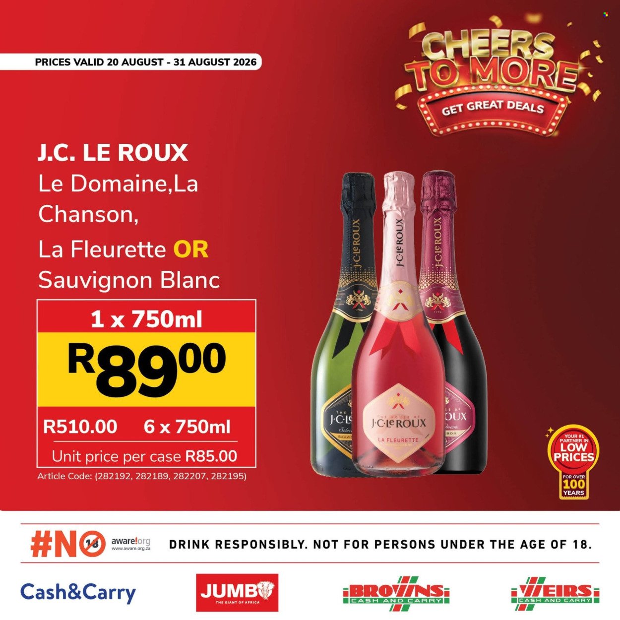 JUMBO CASH & CARRY specials - From Thursday 20 Aug 2026