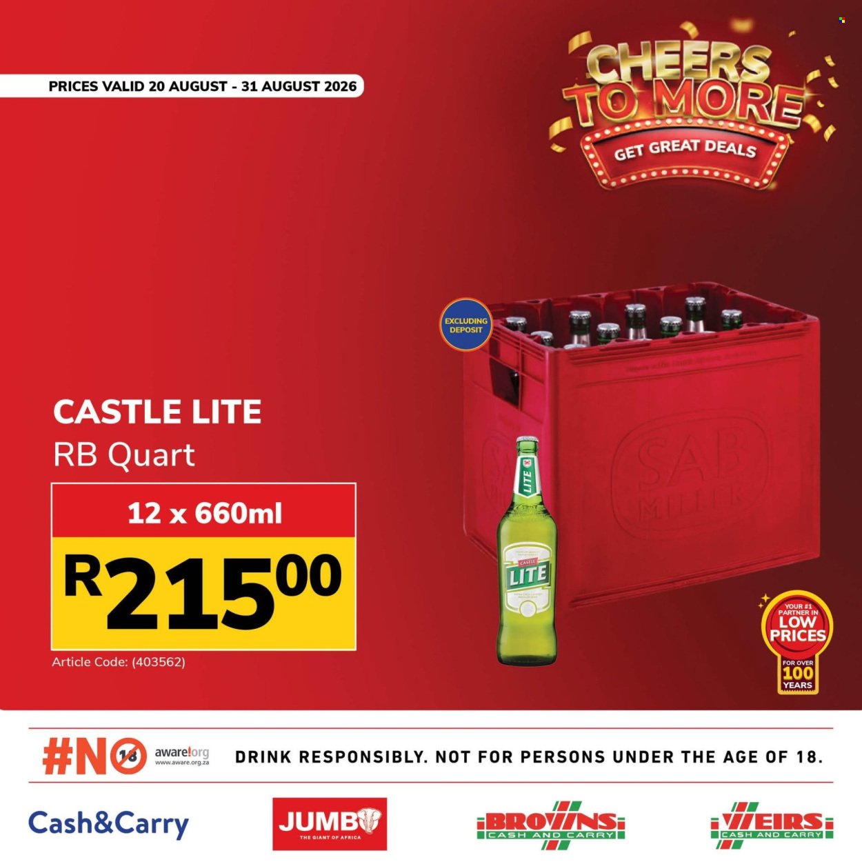 JUMBO CASH & CARRY specials - From Thursday 20 Aug 2026