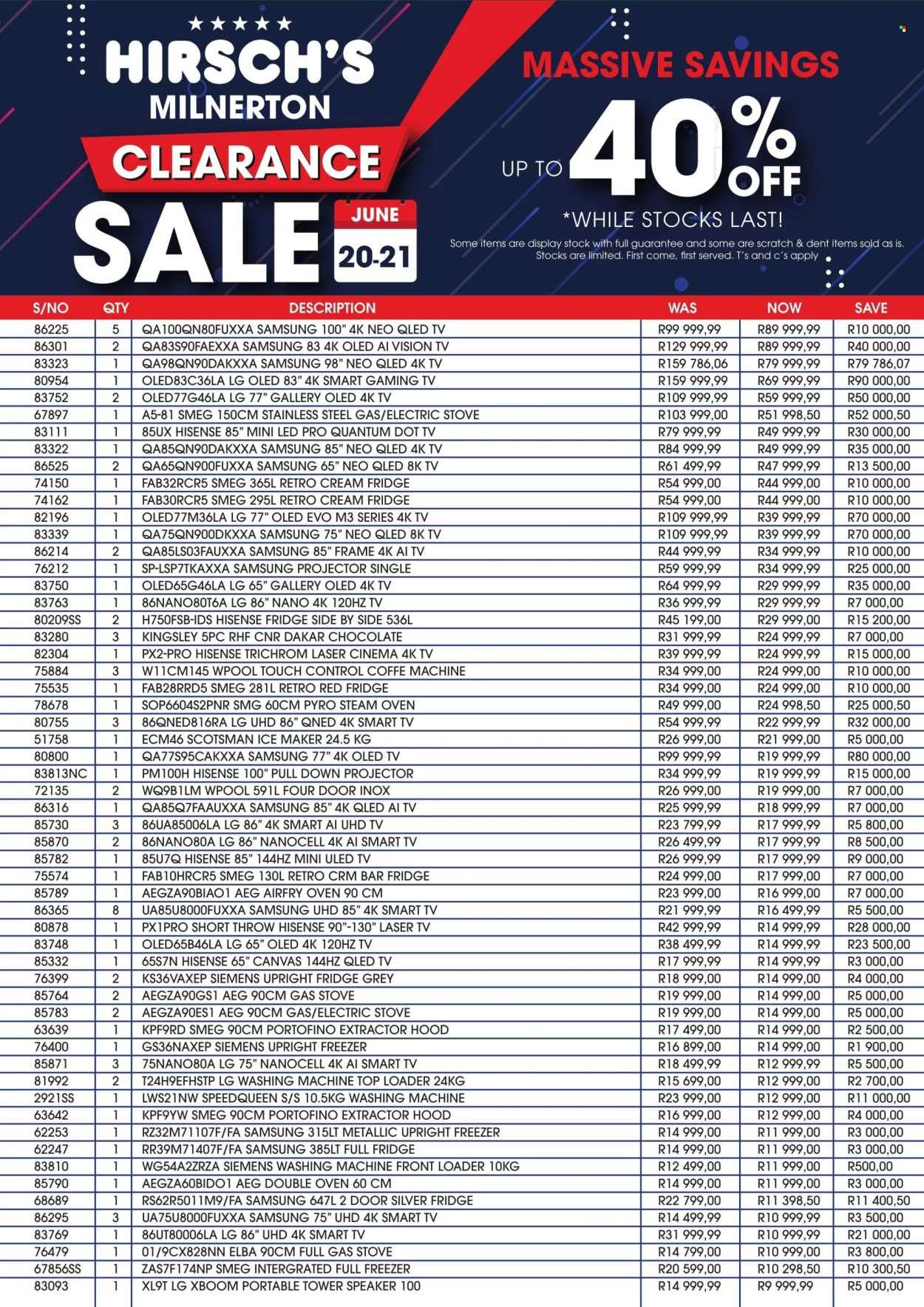HIRSCH'S specials - From Saturday 20 Jun 2026