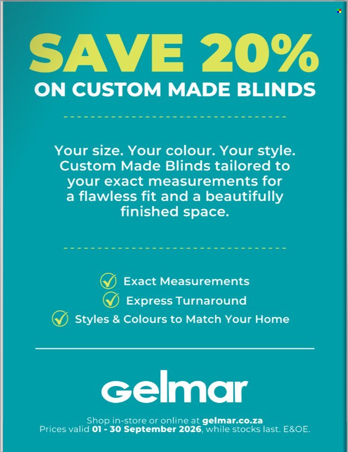 GELMAR specials - From Tuesday 1 Sept 2026