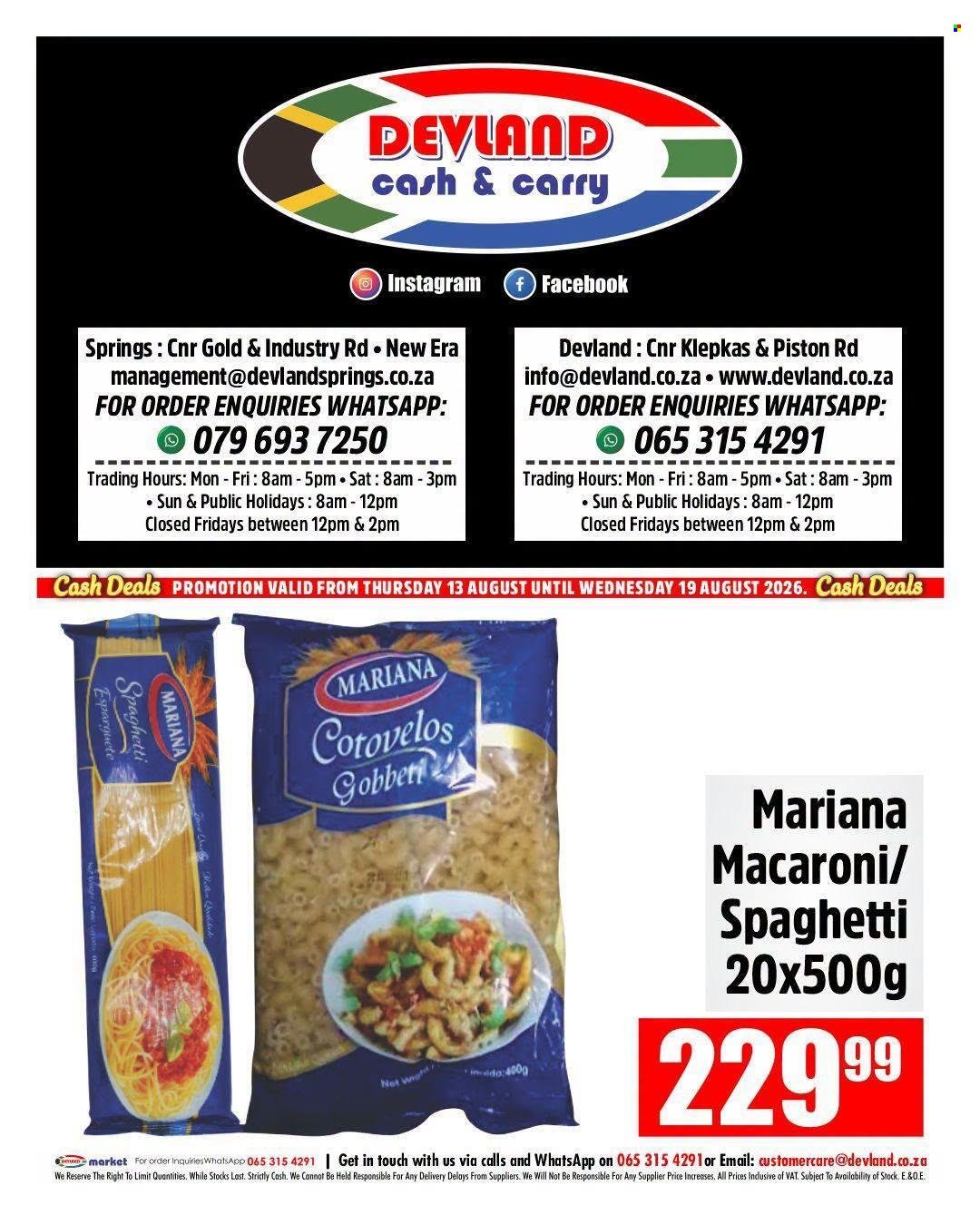 DEVLAND specials - From Thursday 13 Aug 2026