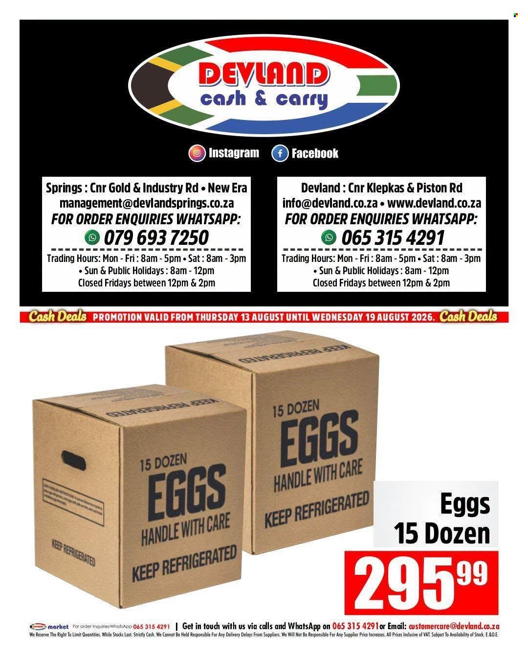 DEVLAND specials - From Thursday 13 Aug 2026