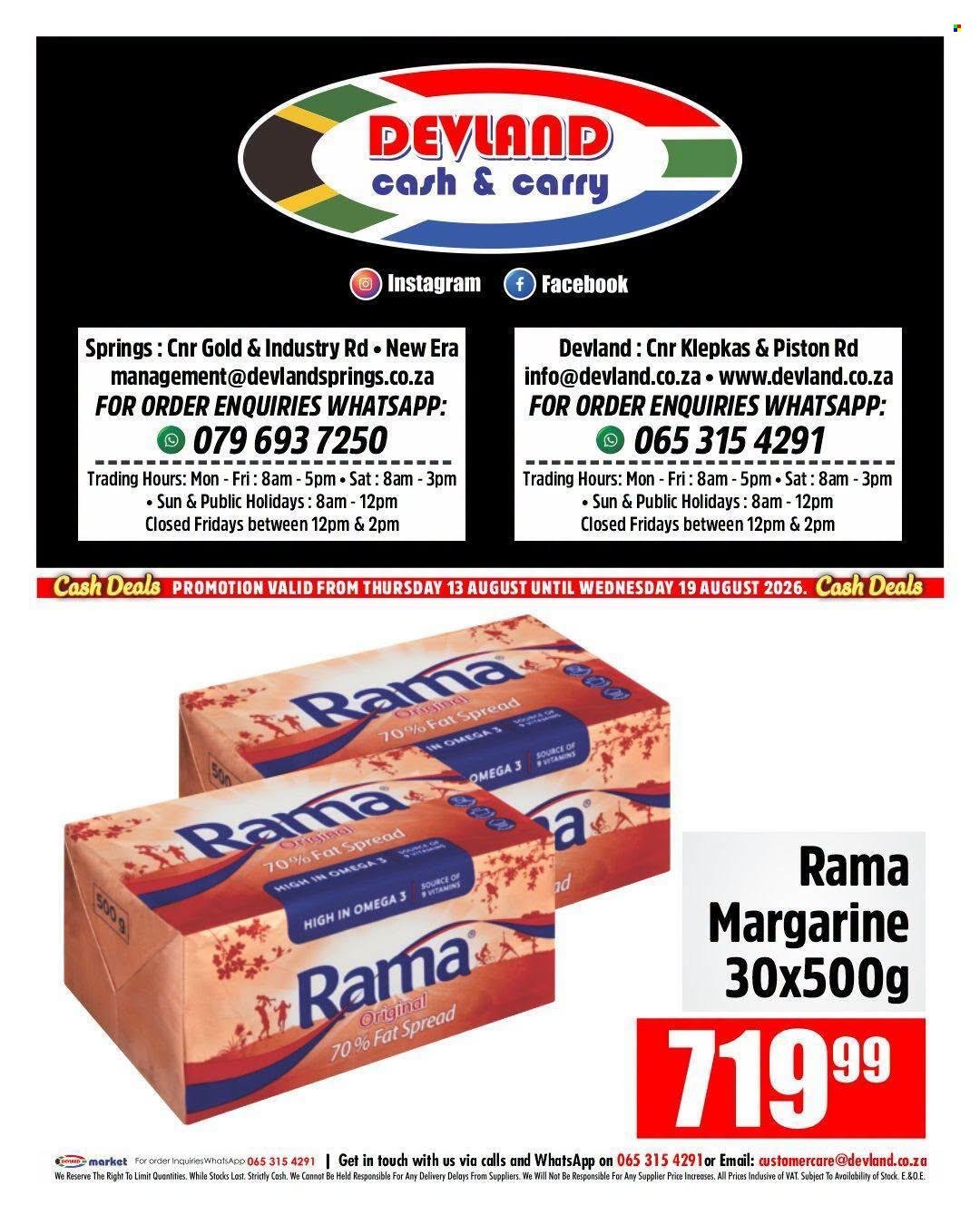 DEVLAND specials - From Thursday 13 Aug 2026
