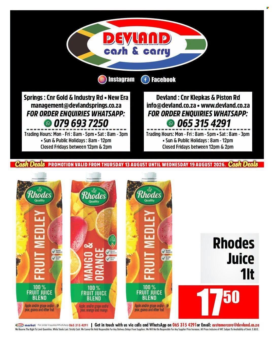 DEVLAND specials - From Thursday 13 Aug 2026