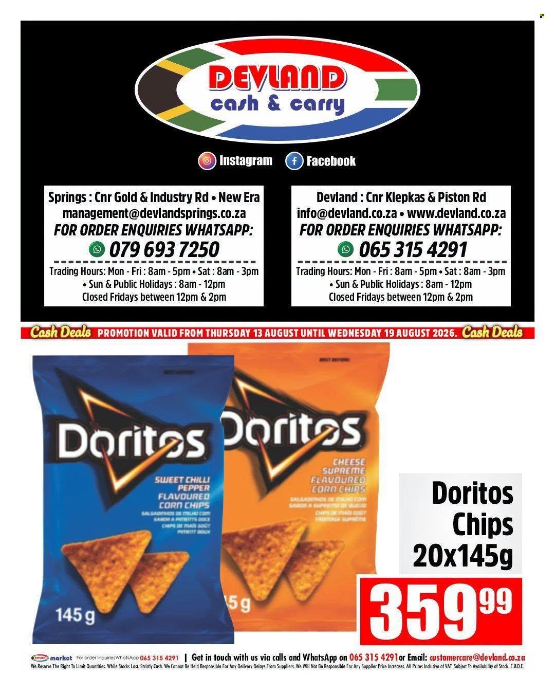 DEVLAND specials - From Thursday 13 Aug 2026