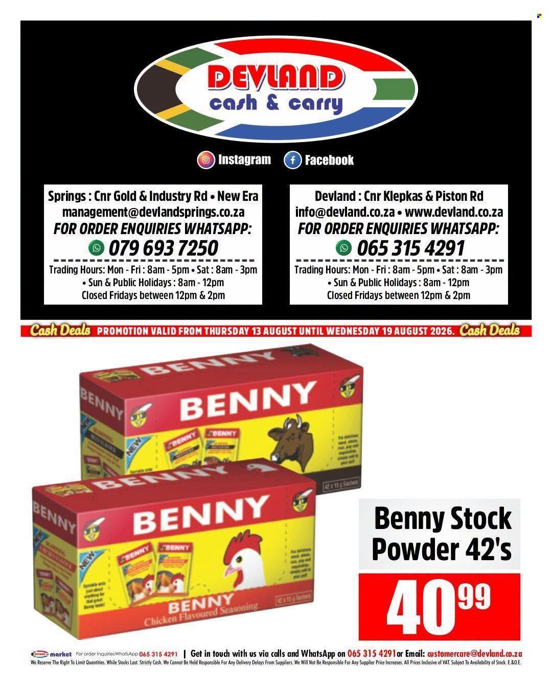 DEVLAND specials - From Thursday 13 Aug 2026