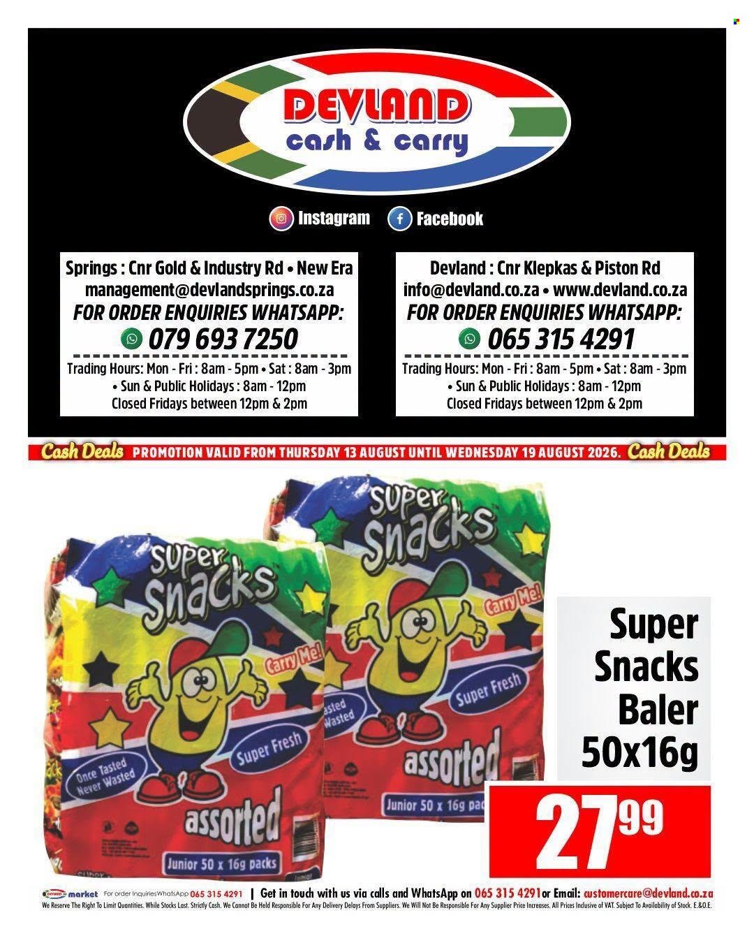 DEVLAND specials - From Thursday 13 Aug 2026
