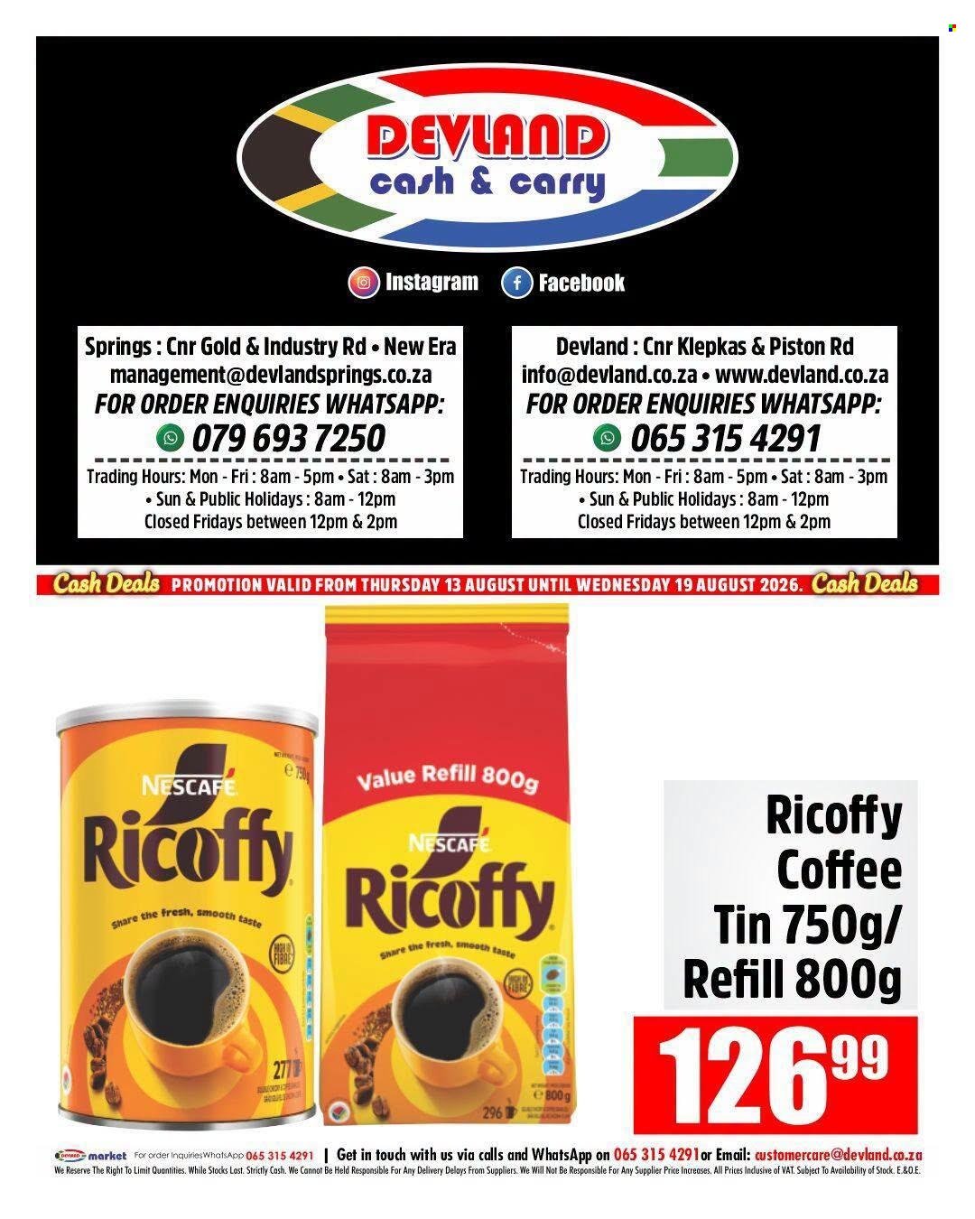 DEVLAND specials - From Thursday 13 Aug 2026