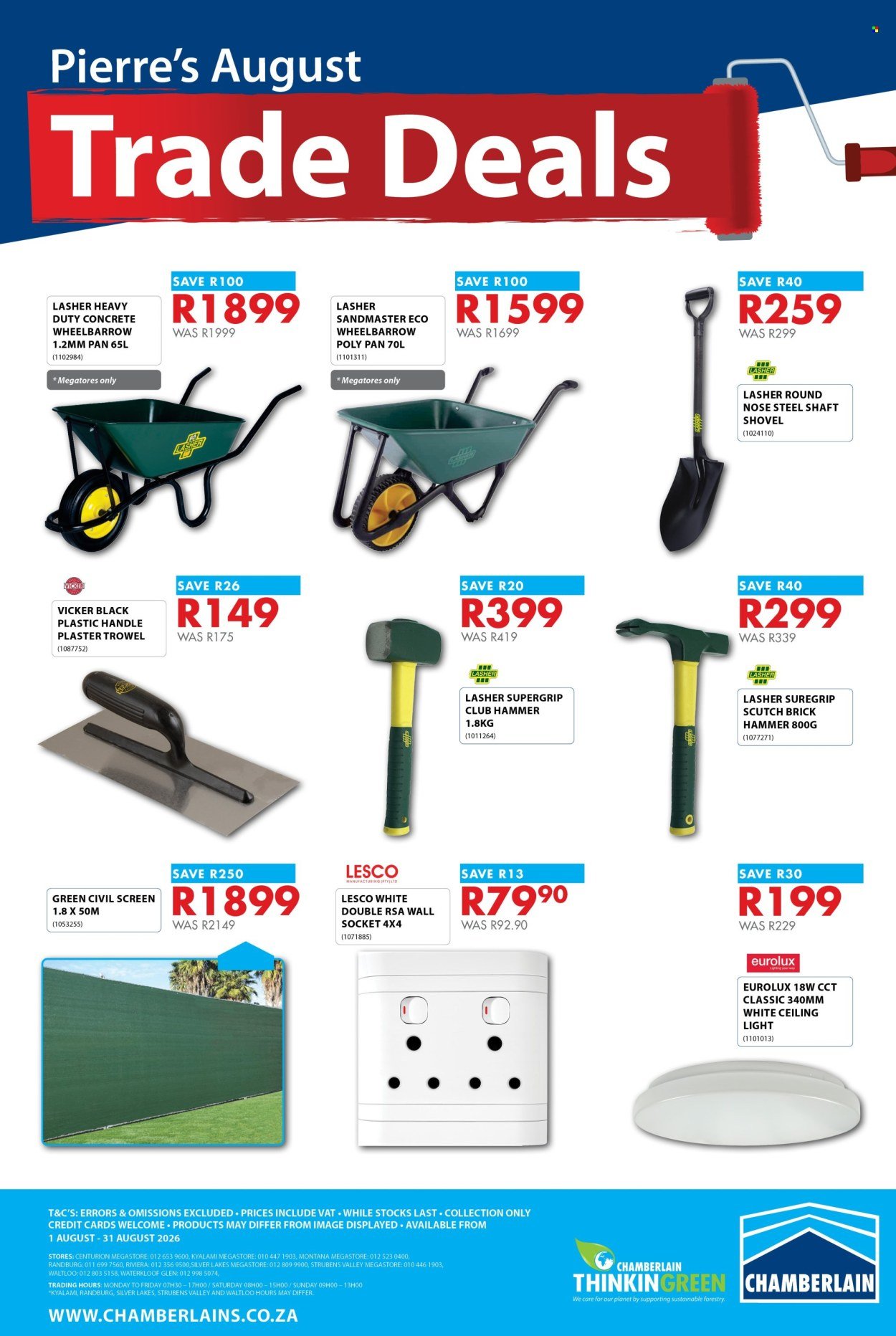 CHAMBERLAIN specials - From Saturday 1 Aug 2026