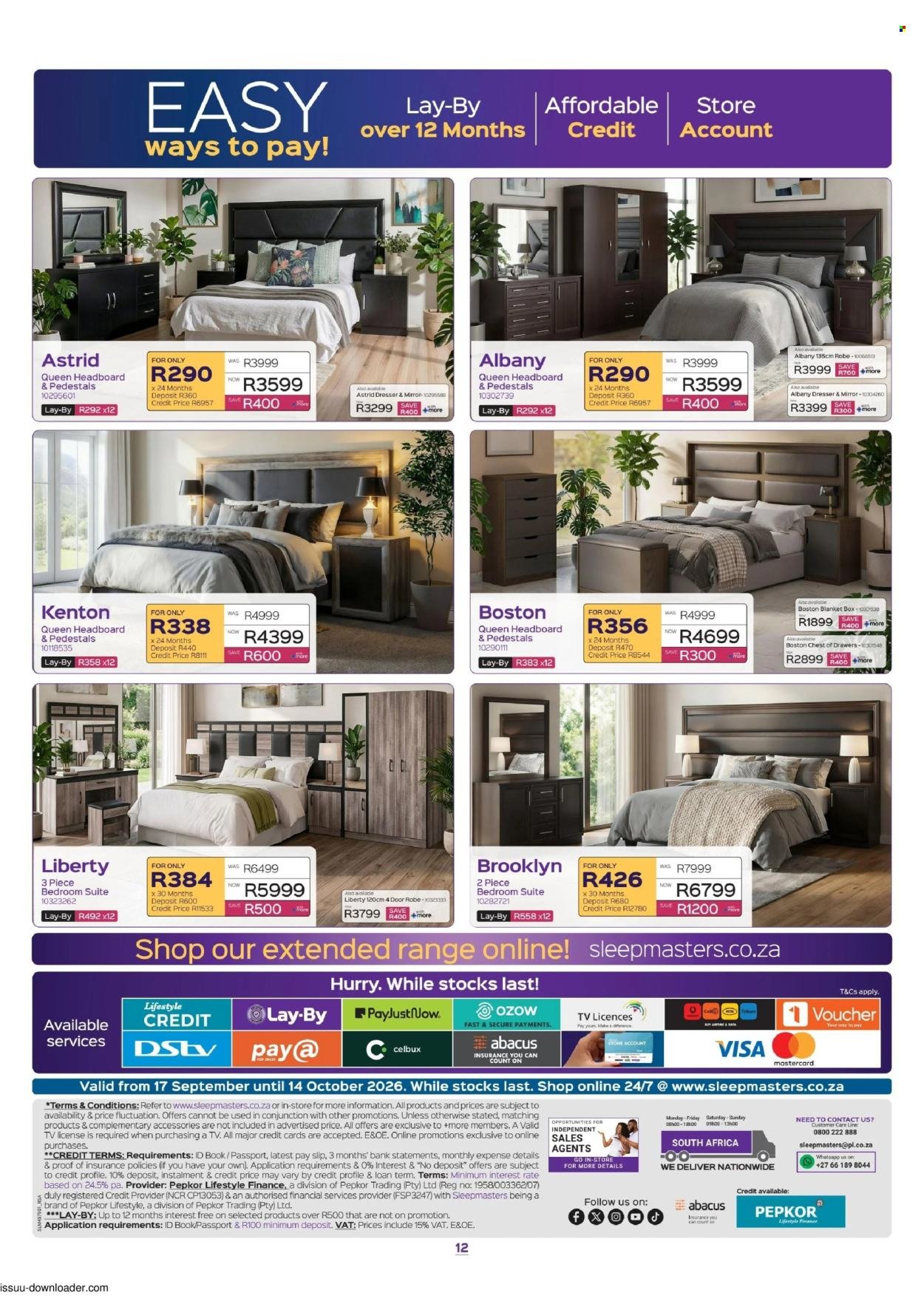 SLEEPMASTERS specials - From Thursday 17 Sept 2026