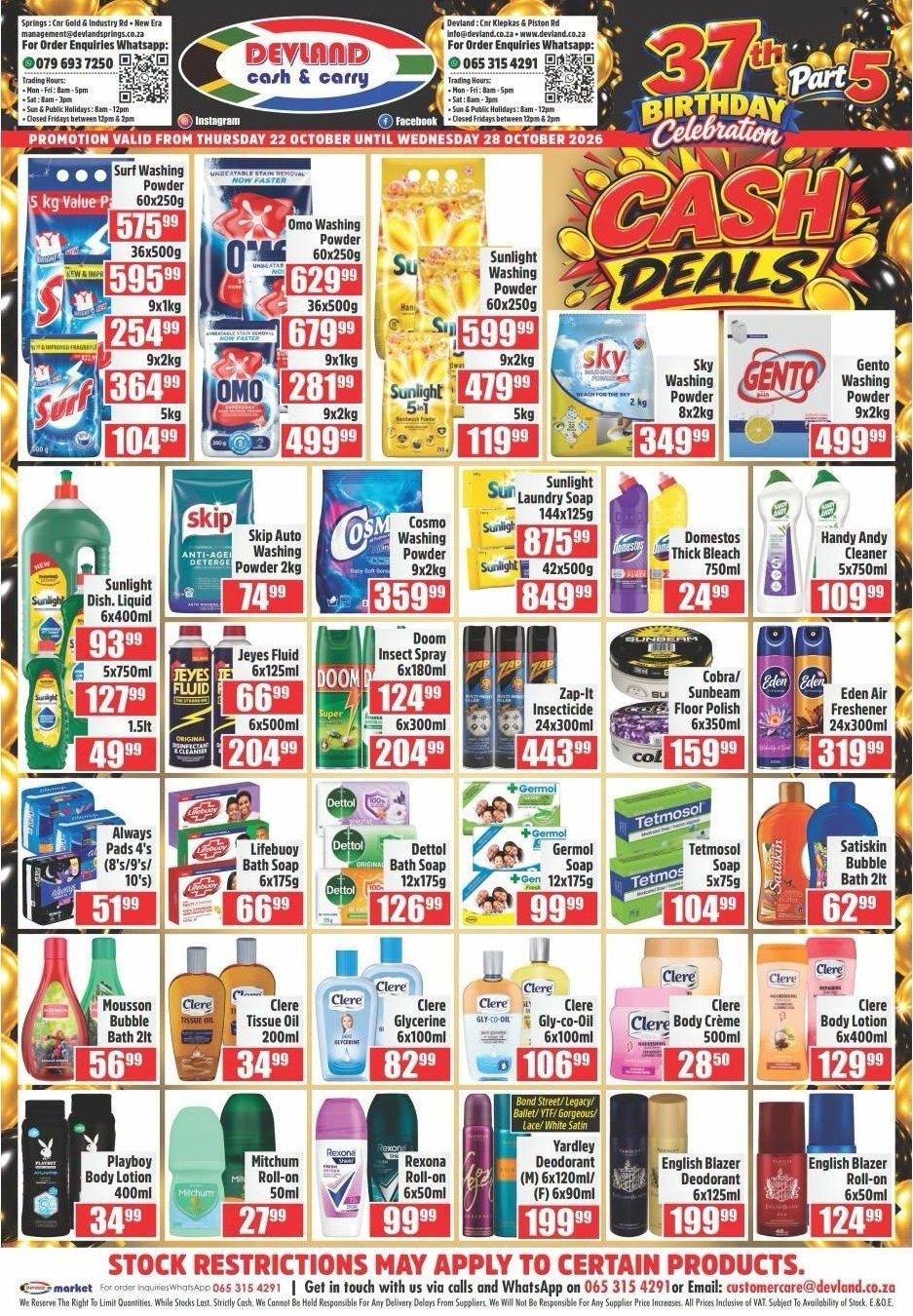 DEVLAND specials - From Thursday 22 Oct 2026