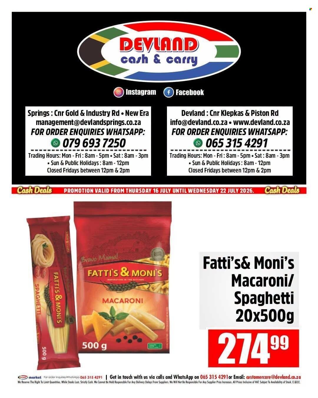 DEVLAND specials - From Thursday 16 Jul 2026