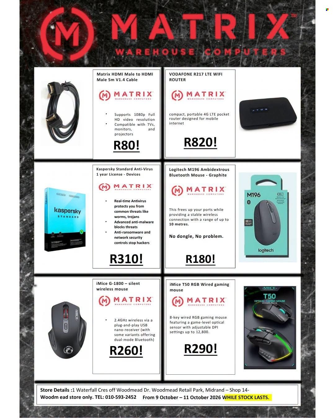 MATRIX WAREHOUSE specials - From Friday 9 Oct 2026