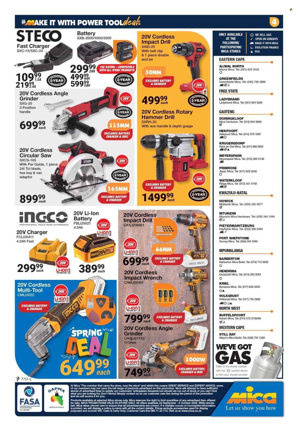 MICA specials - From Tuesday 22 Sept 2026