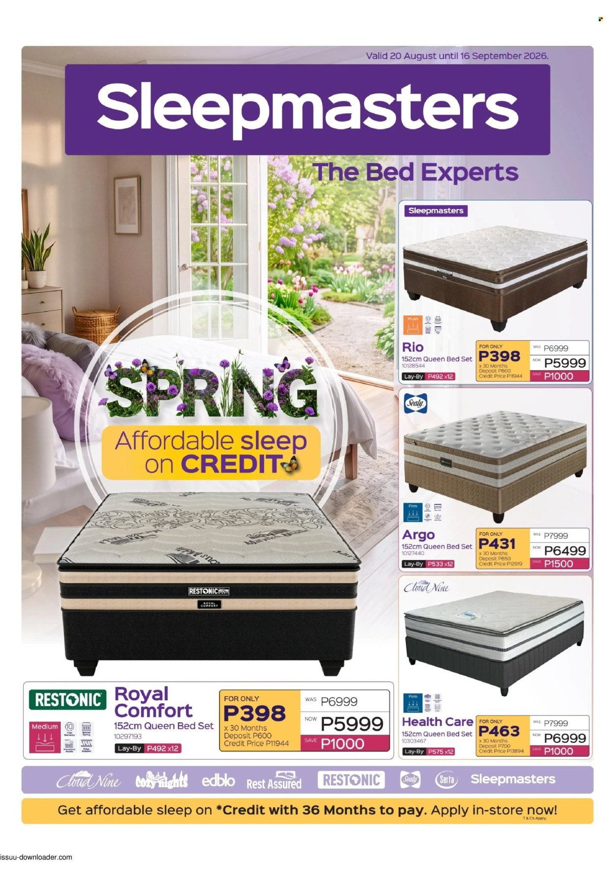 SLEEPMASTERS specials - From Thursday 20 Aug 2026