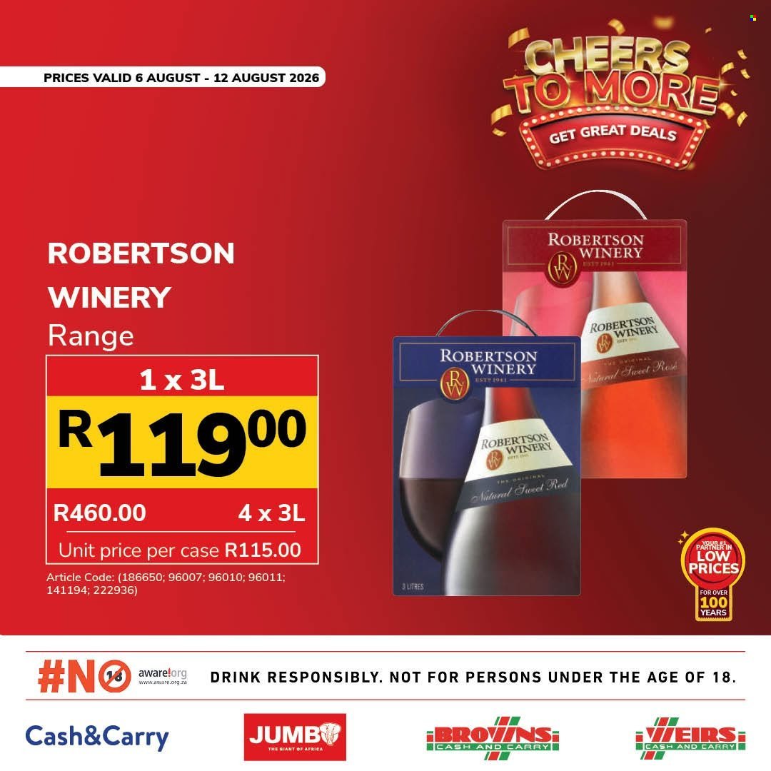 JUMBO CASH & CARRY specials - From Thursday 6 Aug 2026