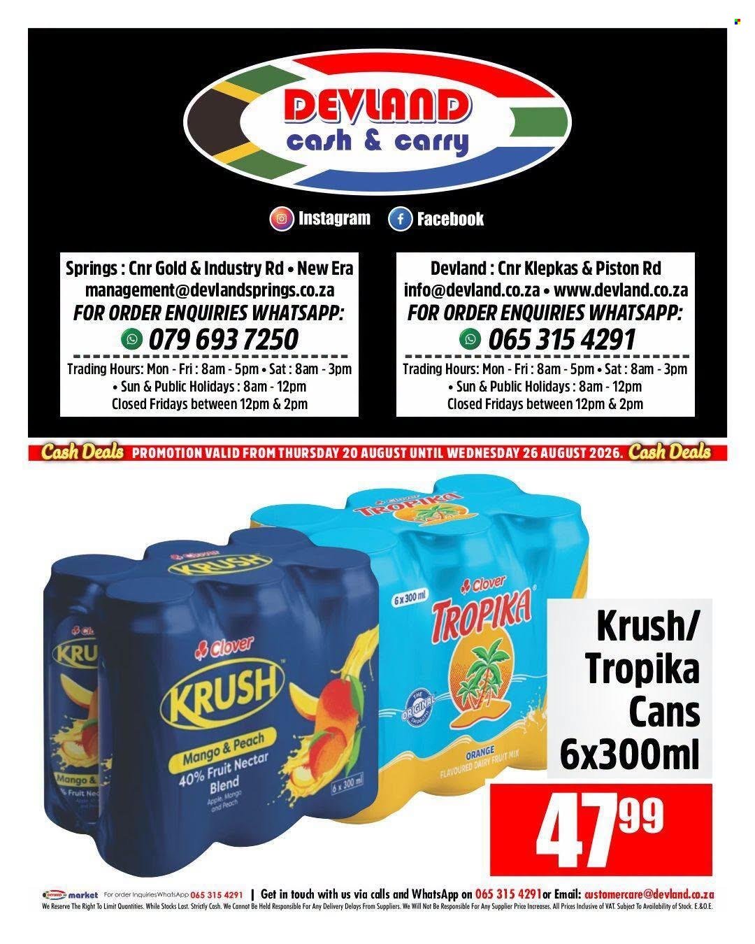 DEVLAND specials - From Thursday 20 Aug 2026