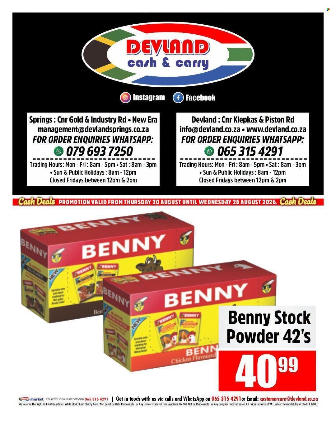 DEVLAND specials - From Thursday 20 Aug 2026