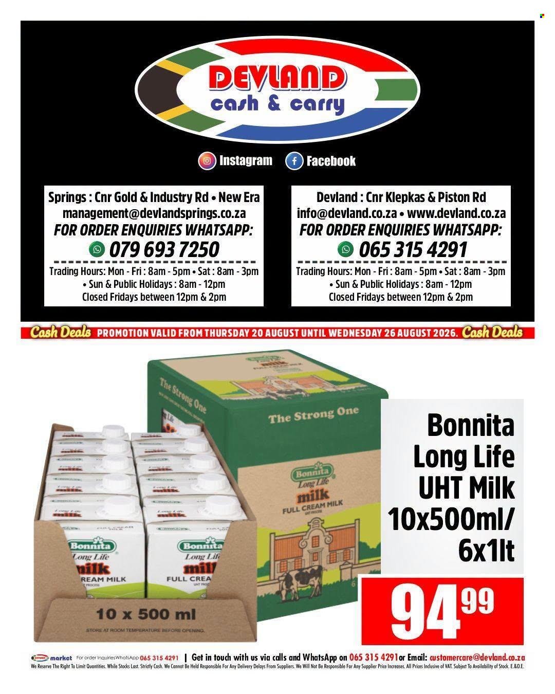 DEVLAND specials - From Thursday 20 Aug 2026