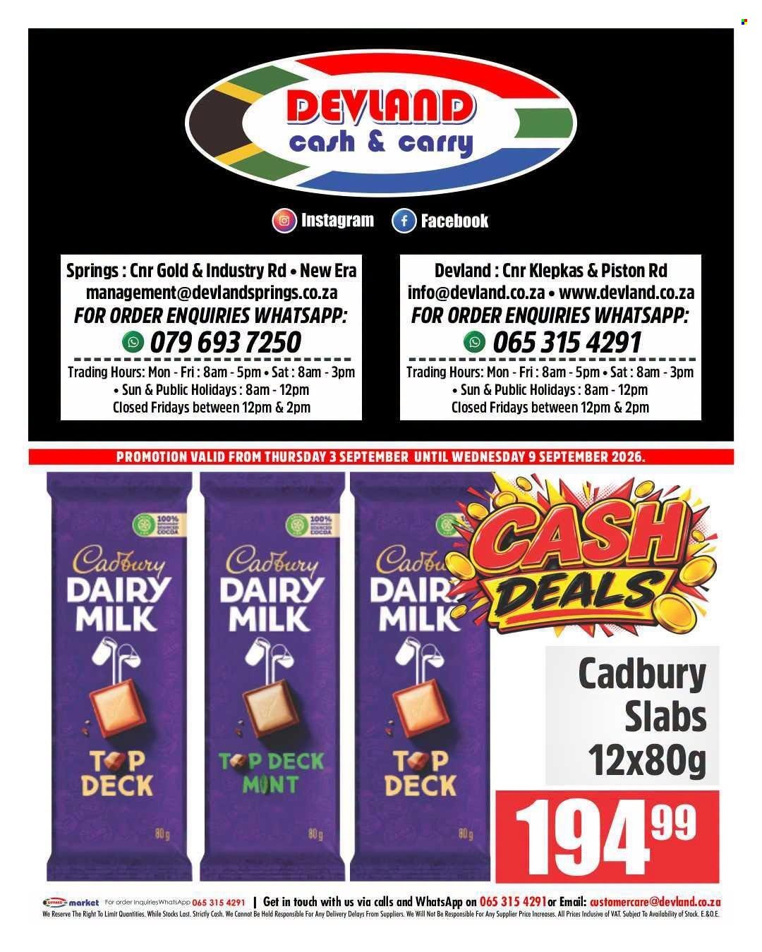 DEVLAND specials - From Thursday 3 Sept 2026
