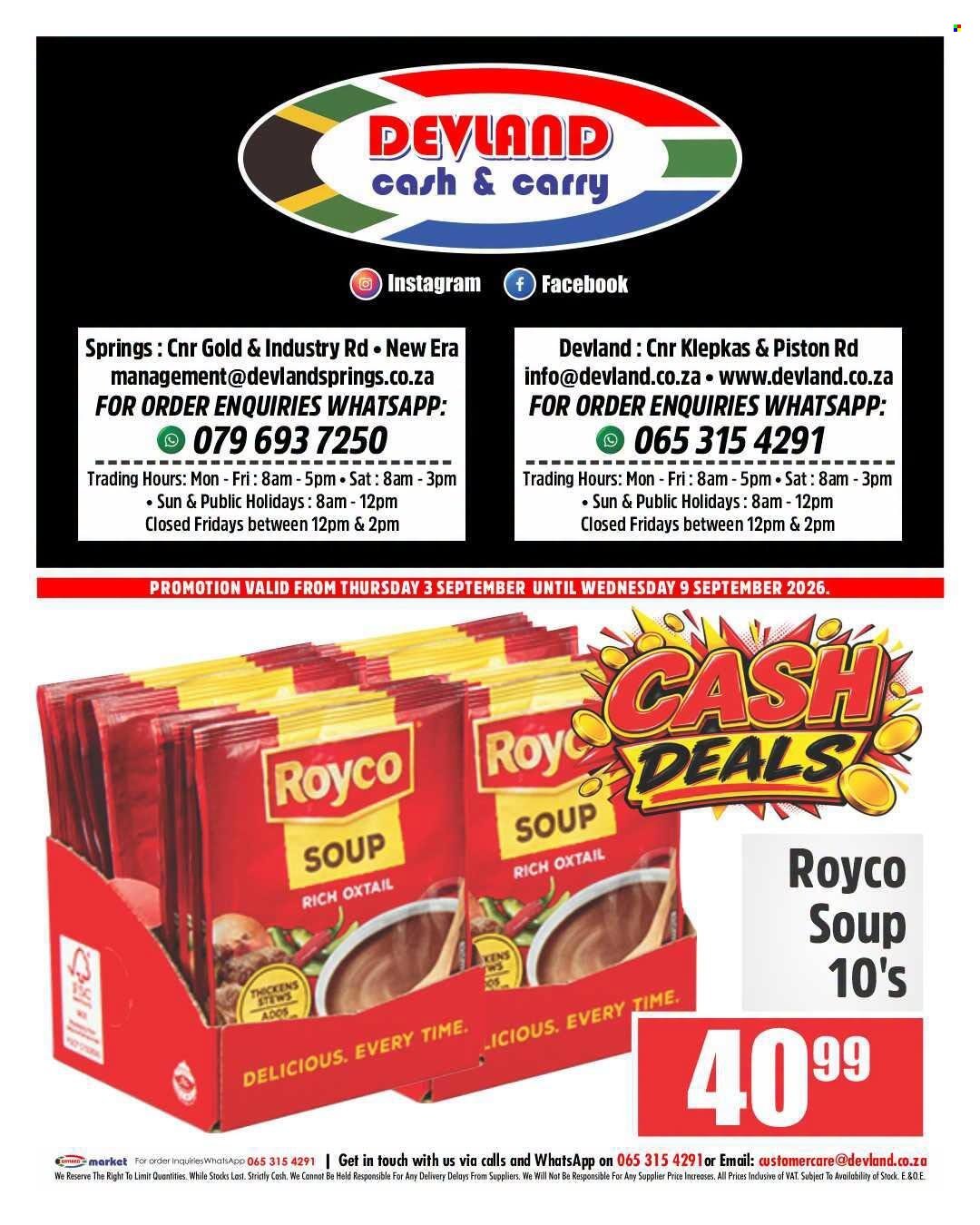 DEVLAND specials - From Thursday 3 Sept 2026