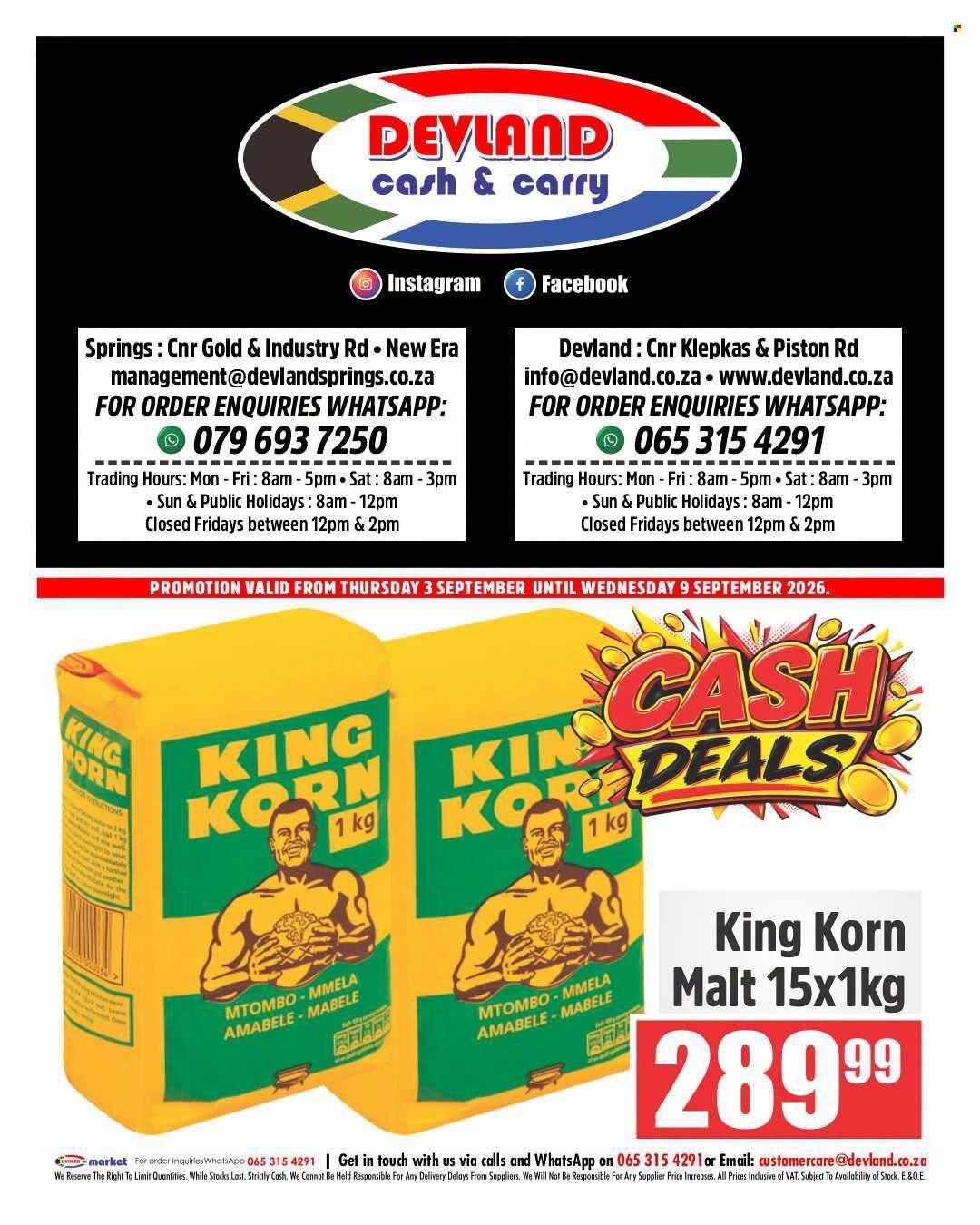 DEVLAND specials - From Thursday 3 Sept 2026