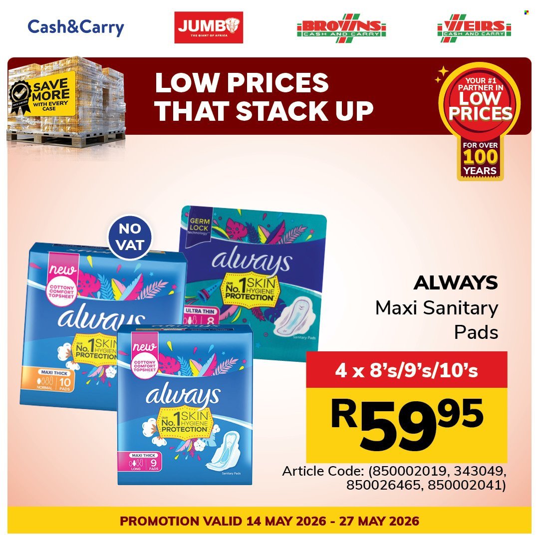 JUMBO CASH & CARRY specials - From Thursday 14 May 2026