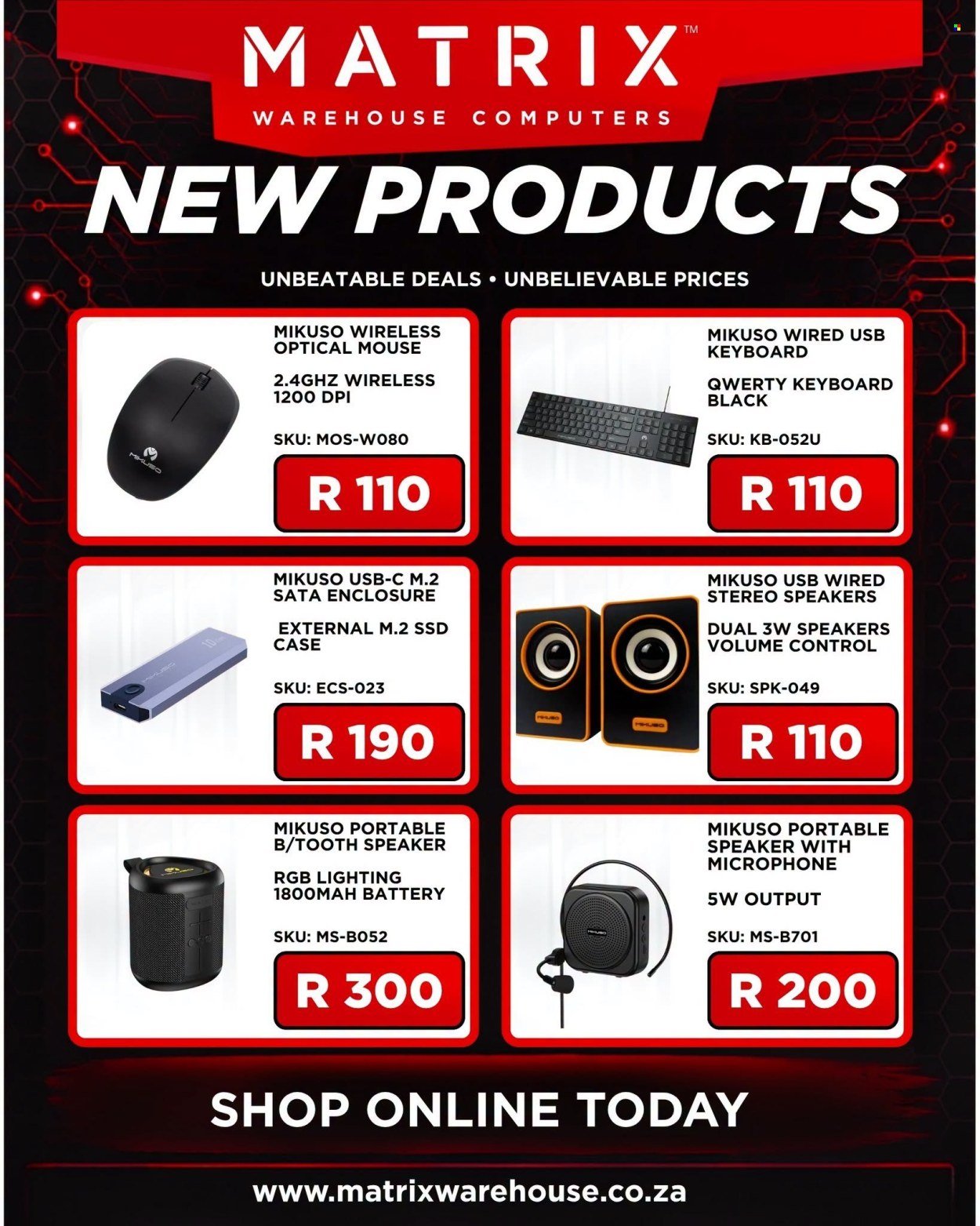 MATRIX WAREHOUSE specials - July 2026