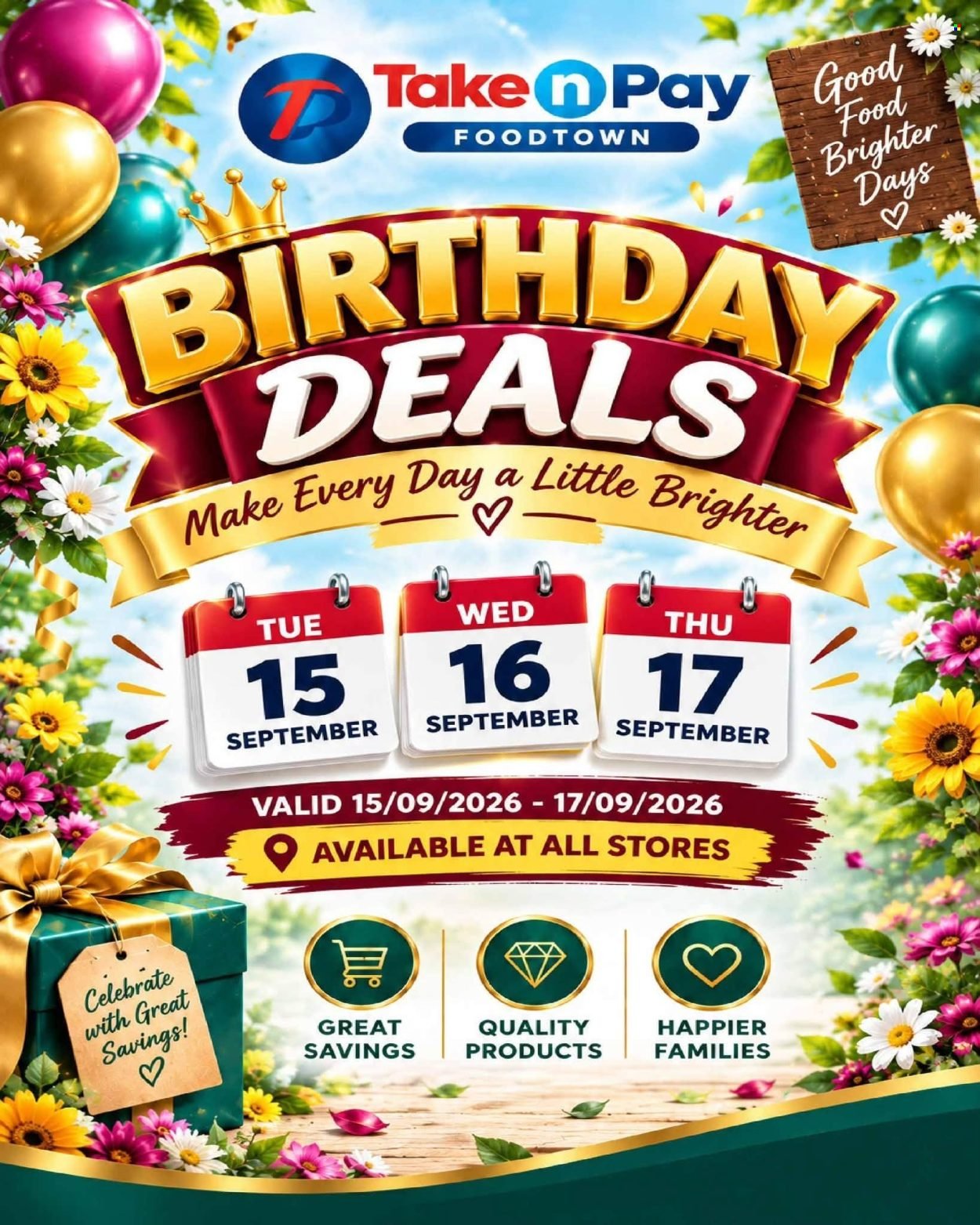 TAKE N PAY specials - From Tuesday 15 Sept 2026