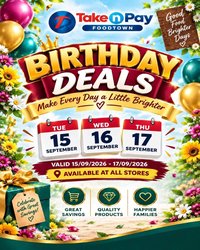 TAKE N PAY specials - From Tuesday 15 Sept 2026
