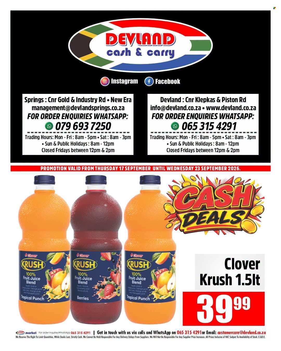 DEVLAND specials - From Thursday 17 Sept 2026