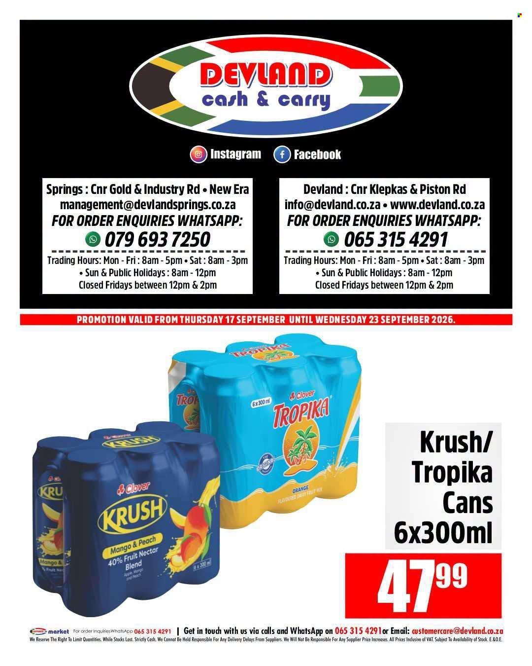 DEVLAND specials - From Thursday 17 Sept 2026